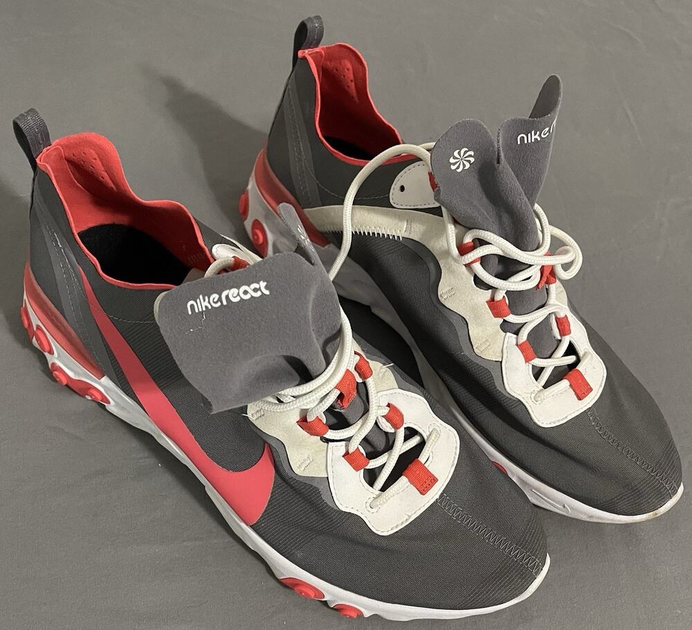 Nike React Element 55 By You Mens 12 Gray Red White Shoes CJ1496-991 Used